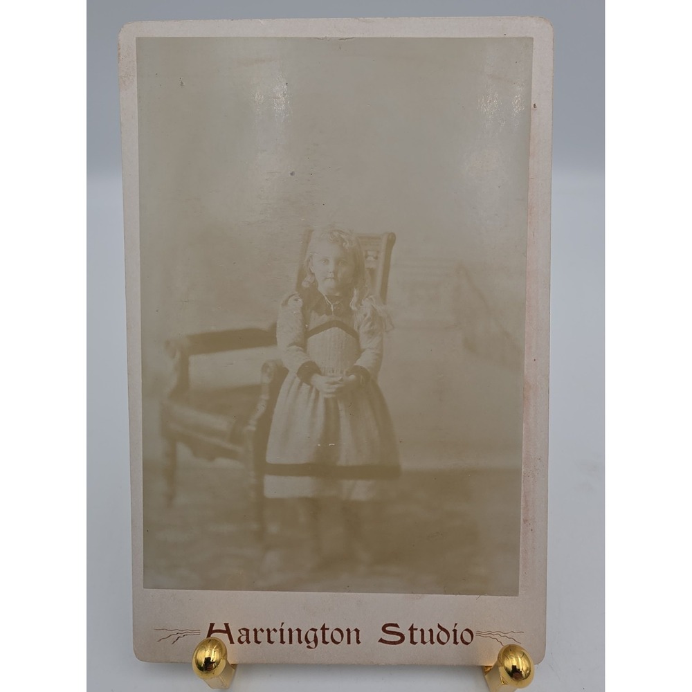 Harrington Studio Cabinet Card Little Girl Photo Black & White Ella Richards Co.